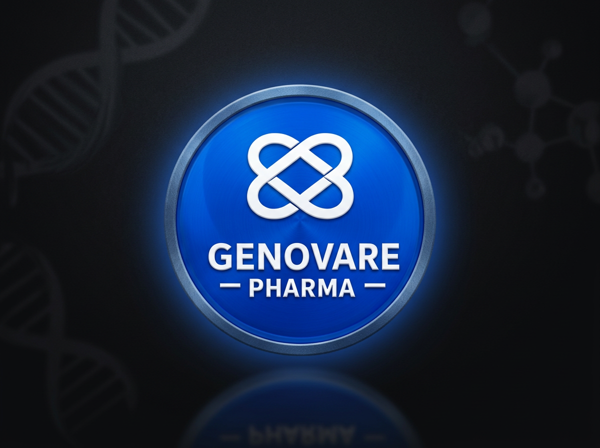 Genovare Pharma emblem on dark background