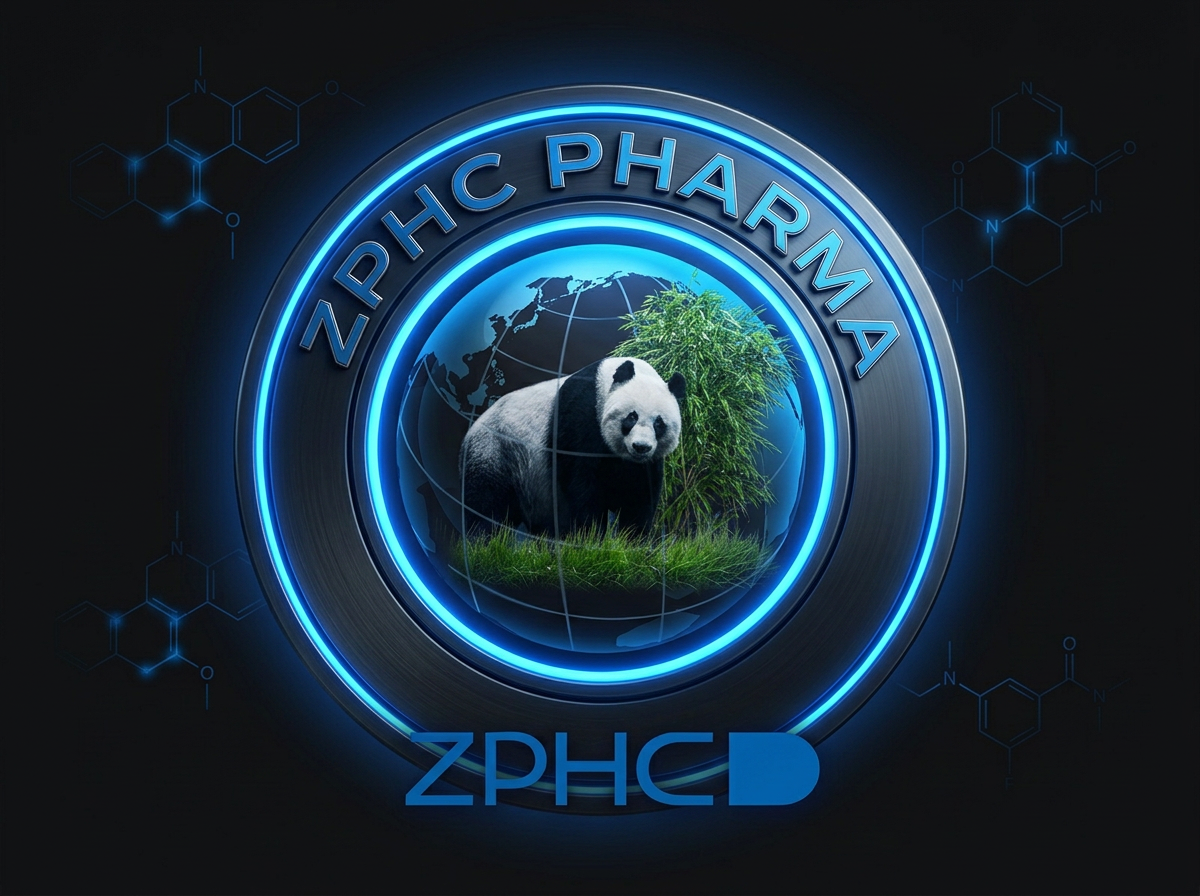 ZPHC Pharma circular badge with panda, dark theme
